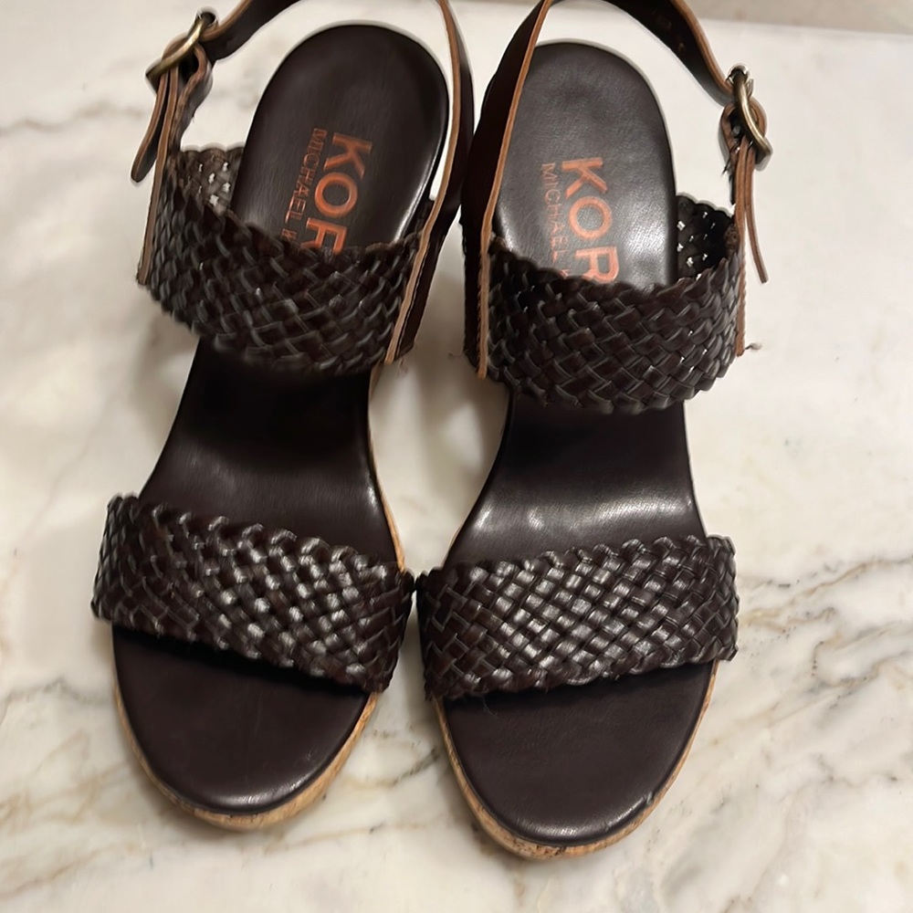 Michael Kors wedges brown leather uppers ankle strap